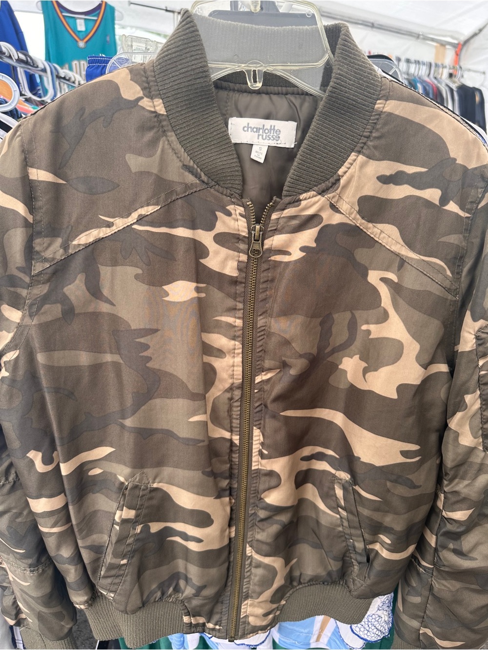 Charlotte Russe Men's Camouflage Bomber Jacket - Olive & Tan